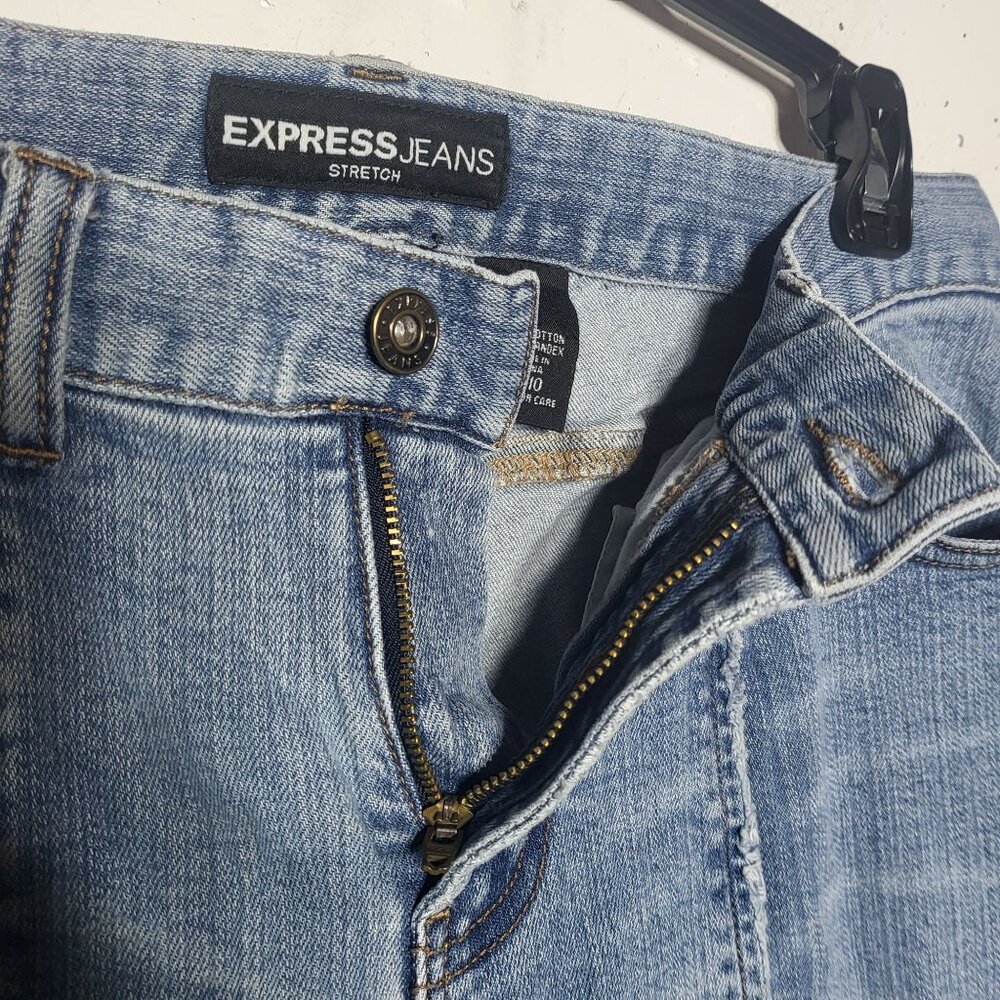 Express Womens Pleated Denim Blue Jeans 9/10‎ Y2K 2000s Grunge Retro Stretch - Picture 9 of 11